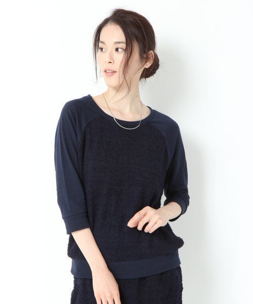GLOBAL WORK(グローバルワーク)の「【GLOBAL WORK】パイルキリカエプルオーバー7分袖/530476(Tシャツ/カットソー・レディース・ネイビー/グレー・MEDIUM/LARGE)」の2枚目の写真
