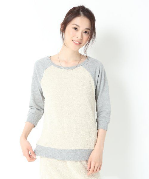 GLOBAL WORK(グローバルワーク)の「【GLOBAL WORK】パイルキリカエプルオーバー7分袖/530476(Tシャツ/カットソー・レディース・ネイビー/グレー・MEDIUM/LARGE)」の1枚目の写真