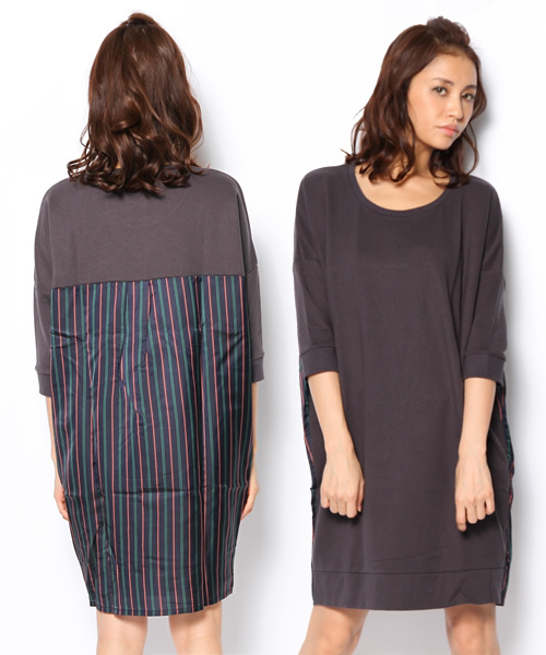 Ray BEAMS(レイビームス)の「□Ray BEAMS / バック レジメンタルストライプ ワンピース(ワンピース・レディース・ライトグレー/チャコールグレー・ONE SIZE)」の2枚目の写真