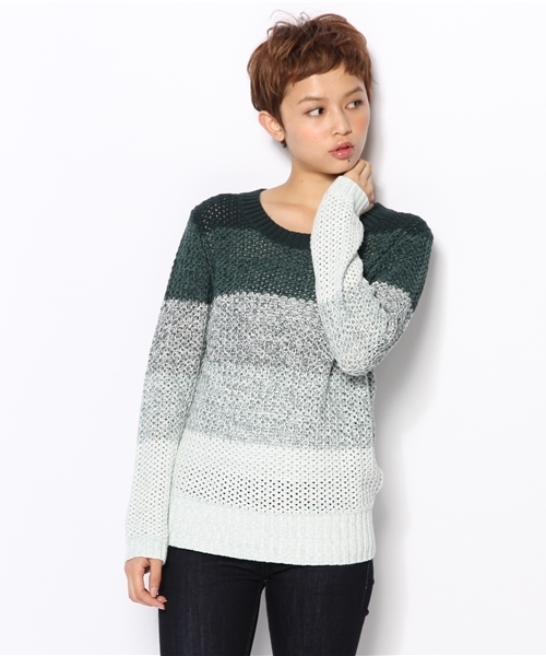 BEAUTY&YOUTH UNITED ARROWS(ビューティーアンドユースユナイテッドアローズ)の「BYBC 7G コットングラデーションボーダーニットプルオーバー ◆(ニット/セーター・レディース・ブラック/オレンジ/ケリー・フリー)」の2枚目の写真