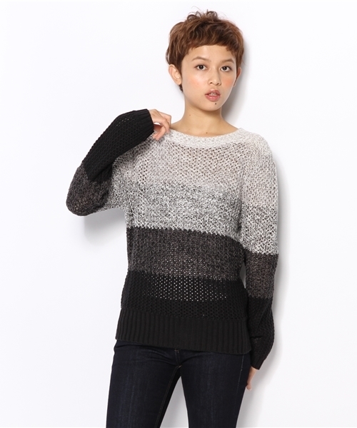 BEAUTY&YOUTH UNITED ARROWS(ビューティーアンドユースユナイテッドアローズ)の「BYBC 7G コットングラデーションボーダーニットプルオーバー ◆(ニット/セーター・レディース・ブラック/オレンジ/ケリー・フリー)」の1枚目の写真