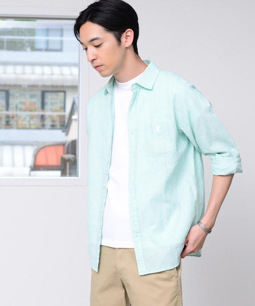 coen（コーエン）の「綿麻ハケメレギュラーカラーシャツ（シャツ/ブラウス・メンズ・ライラック/ネイビー/ケリー・LARGE/SMALL/MEDIUM/X-LARGE）」の2枚目の写真