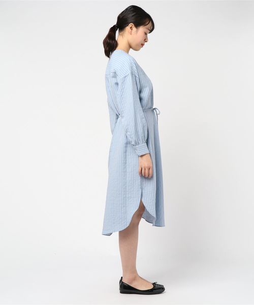 Cheek（チーク）の「ストライプマオカラーシャツワンピース（シャツワンピース・レディース・ベージュ/サックスブルー/アイボリー・MEDIUM）」の5枚目の写真