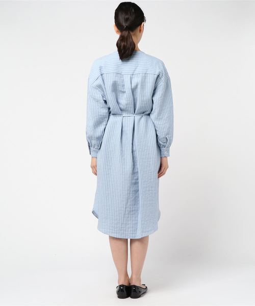 Cheek（チーク）の「ストライプマオカラーシャツワンピース（シャツワンピース・レディース・ベージュ/サックスブルー/アイボリー・MEDIUM）」の4枚目の写真
