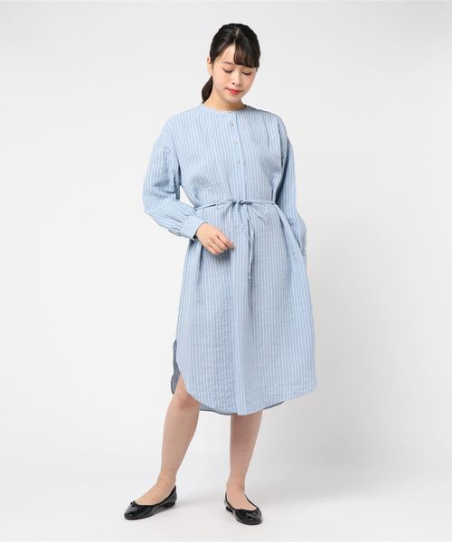 Cheek（チーク）の「ストライプマオカラーシャツワンピース（シャツワンピース・レディース・ベージュ/サックスブルー/アイボリー・MEDIUM）」の11枚目の写真