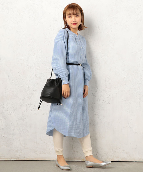 Cheek（チーク）の「ストライプマオカラーシャツワンピース（シャツワンピース・レディース・ベージュ/サックスブルー/アイボリー・MEDIUM）」の12枚目の写真