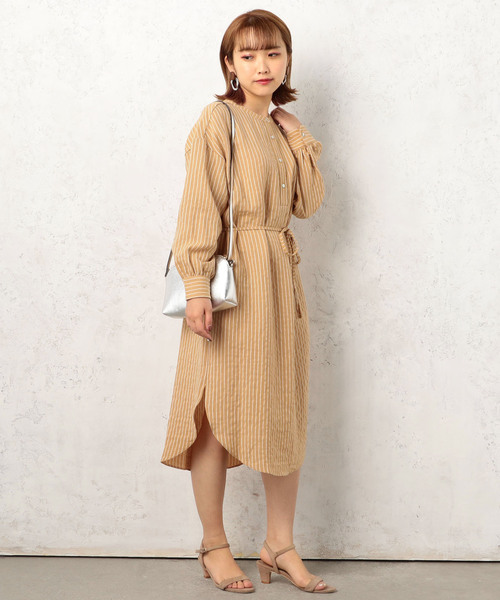 Cheek（チーク）の「ストライプマオカラーシャツワンピース（シャツワンピース・レディース・ベージュ/サックスブルー/アイボリー・MEDIUM）」の13枚目の写真