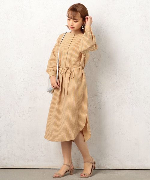 Cheek（チーク）の「ストライプマオカラーシャツワンピース（シャツワンピース・レディース・ベージュ/サックスブルー/アイボリー・MEDIUM）」の14枚目の写真