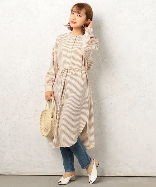 Cheek（チーク）の「ストライプマオカラーシャツワンピース（シャツワンピース・レディース・ベージュ/サックスブルー/アイボリー・MEDIUM）」の16枚目の写真