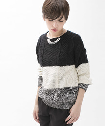 NANO universe | 3段配色ケーブルニットプルオーバー L/S(ニット/セーター)