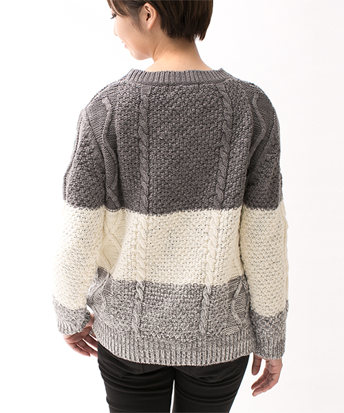 NANO universe（ナノユニバース）の「3段配色ケーブルニットプルオーバー L/S（ニット/セーター・レディース・ブラック/グレー・FREE）」の10枚目の写真
