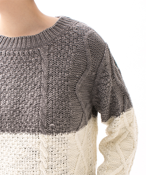 NANO universe（ナノユニバース）の「3段配色ケーブルニットプルオーバー L/S（ニット/セーター・レディース・ブラック/グレー・FREE）」の5枚目の写真