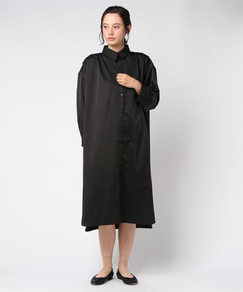おしゃれスタ(オシャレスタ)の「ストレッチサテン タックデザインシャツOP(LC)(ワンピース・レディース・ベージュ/ネイビー/ブラック・FREE)」の21枚目の写真