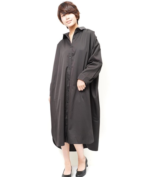 おしゃれスタ(オシャレスタ)の「ストレッチサテン タックデザインシャツOP(LC)(ワンピース・レディース・ベージュ/ネイビー/ブラック・FREE)」の18枚目の写真