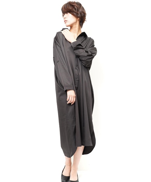 おしゃれスタ(オシャレスタ)の「ストレッチサテン タックデザインシャツOP(LC)(ワンピース・レディース・ベージュ/ネイビー/ブラック・FREE)」の17枚目の写真
