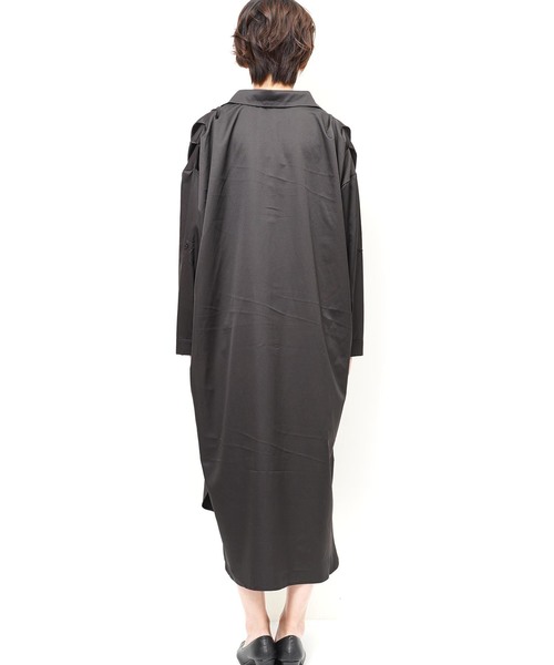 おしゃれスタ(オシャレスタ)の「ストレッチサテン タックデザインシャツOP(LC)(ワンピース・レディース・ベージュ/ネイビー/ブラック・FREE)」の15枚目の写真