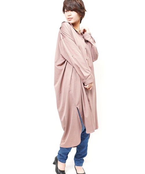 おしゃれスタ(オシャレスタ)の「ストレッチサテン タックデザインシャツOP(LC)(ワンピース・レディース・ベージュ/ネイビー/ブラック・FREE)」の12枚目の写真