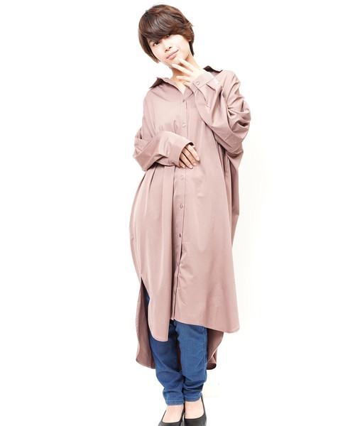 おしゃれスタ(オシャレスタ)の「ストレッチサテン タックデザインシャツOP(LC)(ワンピース・レディース・ベージュ/ネイビー/ブラック・FREE)」の11枚目の写真