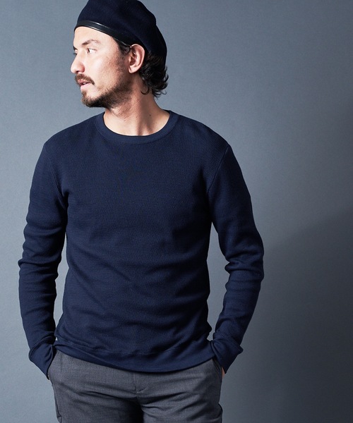 Magine(マージン)の「CTN MILITARY THERMAL KNIT C/N L/S:コットン ミリタリーサーマル クルーネック(Tシャツ/カットソー)」|ネイビー