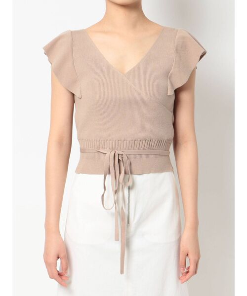 MERCURYDUO（マーキュリーデュオ）の「カシュクールラッフルコンパクトニット（ニット/セーター・レディース・ベージュ/オフホワイト/ブラウン/ピンク・FREE）」の3枚目の写真