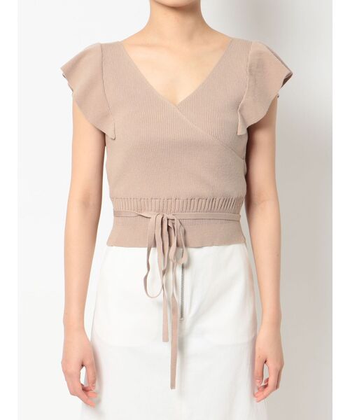 MERCURYDUO（マーキュリーデュオ）の「カシュクールラッフルコンパクトニット（ニット/セーター・レディース・ベージュ/オフホワイト/ブラウン/ピンク・FREE）」の14枚目の写真