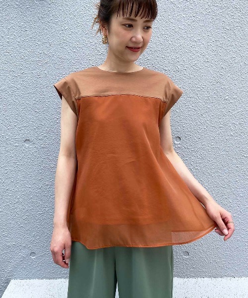 PICCIN（ピッチン）の「ドッキングシアーカットソー（Tシャツ/カットソー・レディース・ブラウン/オフホワイト/グリーン・M）」の3枚目の写真