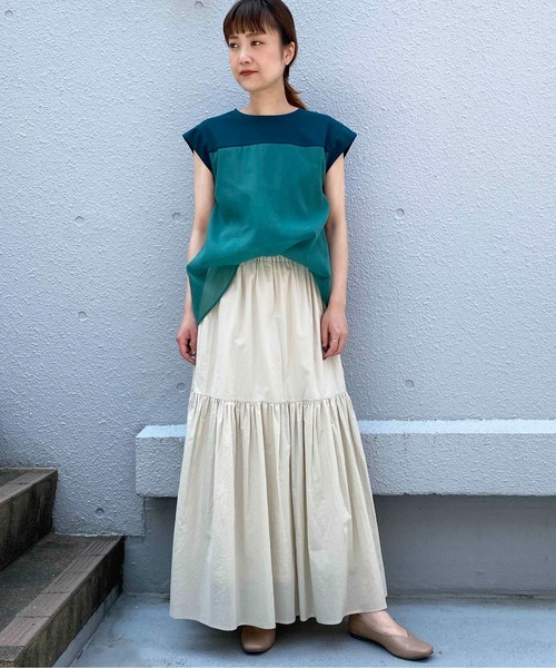 PICCIN（ピッチン）の「ドッキングシアーカットソー（Tシャツ/カットソー・レディース・ブラウン/オフホワイト/グリーン・M）」の18枚目の写真