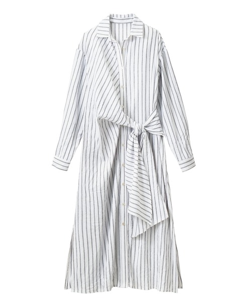 GeeRA（ジーラ）の「前結びデザインシャツワンピース（シャツワンピース・レディース・ブルー/オフホワイト・MEDIUM/LARGE/X-LARGE/XX-LARGE）」の3枚目の写真