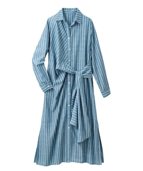 GeeRA（ジーラ）の「前結びデザインシャツワンピース（シャツワンピース・レディース・ブルー/オフホワイト・MEDIUM/LARGE/X-LARGE/XX-LARGE）」の4枚目の写真