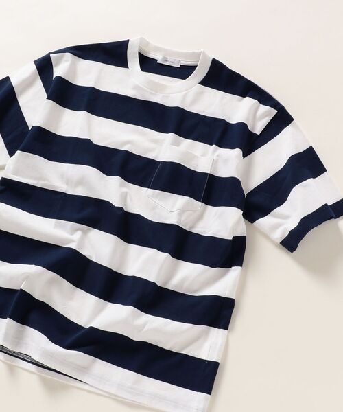 SHIPS any(シップス エニィ)の「SHIPS any :リラックス フィット ワイドボーダー Tシャツ(Tシャツ/カットソー・メンズ・ブラック/ライトグリーン/ネイビー/ライトブルー・SMALL/MEDIUM/LARGE/X-LARGE)」の4枚目の写真