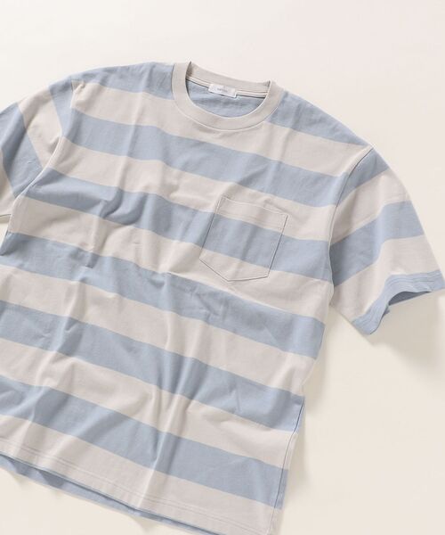 SHIPS any(シップス エニィ)の「SHIPS any :リラックス フィット ワイドボーダー Tシャツ(Tシャツ/カットソー・メンズ・ブラック/ライトグリーン/ネイビー/ライトブルー・SMALL/MEDIUM/LARGE/X-LARGE)」の1枚目の写真