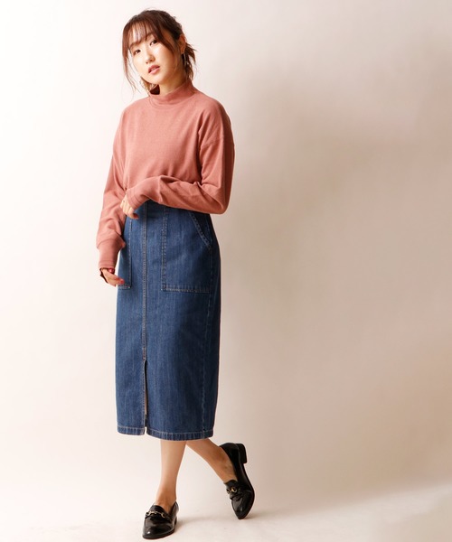 nougatine（ヌガティーヌ）の「【nougatine】リブ見えスラブライク天竺ハイネックオーバープルオーバー（ニット/セーター・レディース・チャコールグレー/ピンク/アイボリー・M）」の6枚目の写真