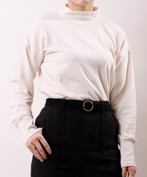 nougatine（ヌガティーヌ）の「【nougatine】リブ見えスラブライク天竺ハイネックオーバープルオーバー（ニット/セーター・レディース・チャコールグレー/ピンク/アイボリー・M）」の10枚目の写真