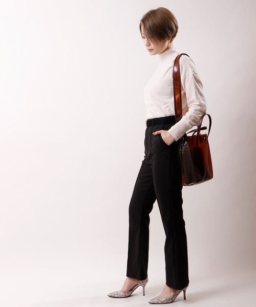 nougatine（ヌガティーヌ）の「【nougatine】リブ見えスラブライク天竺ハイネックオーバープルオーバー（ニット/セーター・レディース・チャコールグレー/ピンク/アイボリー・M）」の9枚目の写真