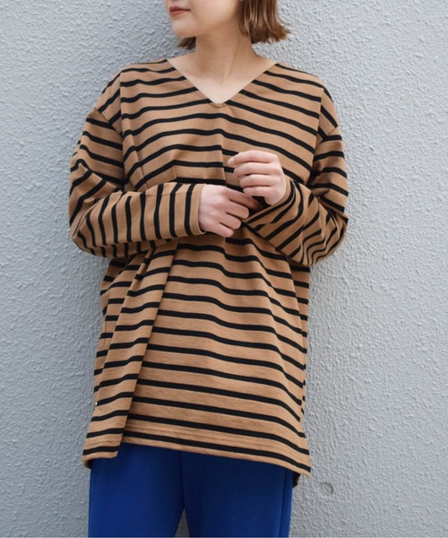 PICCIN（ピッチン）の「【日本製】ボーダーカットソー（Tシャツ/カットソー・レディース・ブラック/オフホワイト/モカ・M）」の3枚目の写真