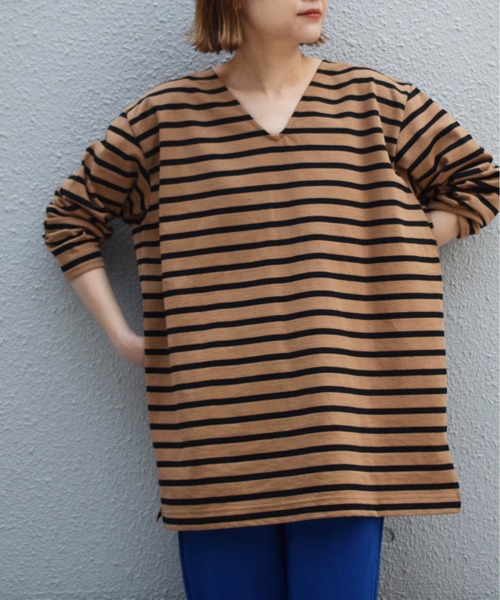 PICCIN（ピッチン）の「【日本製】ボーダーカットソー（Tシャツ/カットソー・レディース・ブラック/オフホワイト/モカ・M）」の14枚目の写真