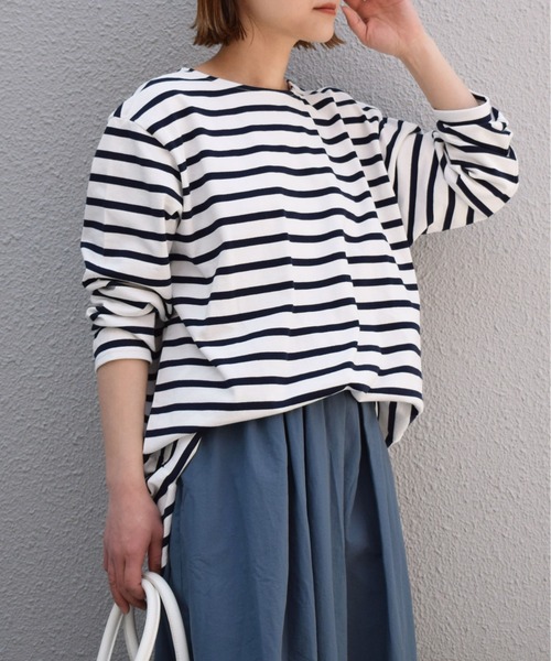 PICCIN（ピッチン）の「【日本製】ボーダーカットソー（Tシャツ/カットソー・レディース・ブラック/オフホワイト/モカ・M）」の5枚目の写真