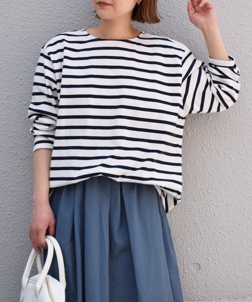 PICCIN（ピッチン）の「【日本製】ボーダーカットソー（Tシャツ/カットソー・レディース・ブラック/オフホワイト/モカ・M）」の4枚目の写真