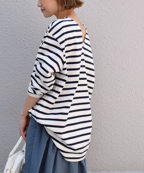 PICCIN（ピッチン）の「【日本製】ボーダーカットソー（Tシャツ/カットソー・レディース・ブラック/オフホワイト/モカ・M）」の6枚目の写真