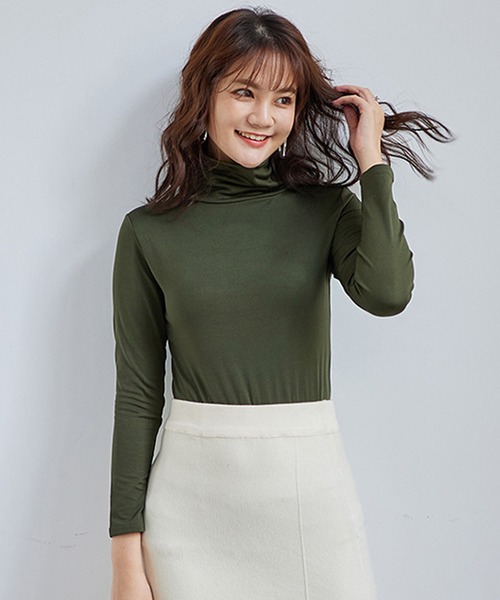 Lace Ladies(レースレディース)の「裏起毛トップス長袖ハイネックヒートインナー(Tシャツ/カットソー・レディース・ブラック/グリーン/ネイビー/ダークグレー/ライトグレー/ベージュ/ホワイト・FREE)」の9枚目の写真