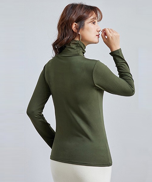 Lace Ladies(レースレディース)の「裏起毛トップス長袖ハイネックヒートインナー(Tシャツ/カットソー・レディース・ブラック/グリーン/ネイビー/ダークグレー/ライトグレー/ベージュ/ホワイト・FREE)」の11枚目の写真