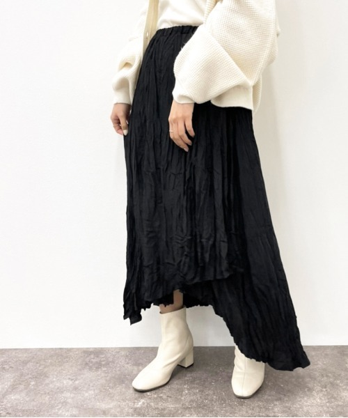 apres jour mignon（アプレジュールミニョン）の「ラッフルロングスカート【ZOZOTOWN限定アイテム】（スカート・レディース・ブラック/パープル系その他/ダークブルー・フリー/X-LARGE）」の4枚目の写真