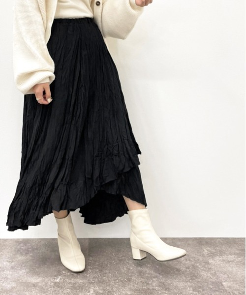 apres jour mignon（アプレジュールミニョン）の「ラッフルロングスカート【ZOZOTOWN限定アイテム】（スカート・レディース・ブラック/パープル系その他/ダークブルー・フリー/X-LARGE）」の5枚目の写真