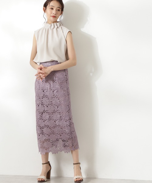 N.（N. Natural Beauty Basic）（エヌエヌナチュラルビューティーベーシック）の「【追加生産】◆ケミカルレースロングスカート（スカート・レディース・ネイビー/ブラウン/グレー/モーブ系/ブルー・MEDIUM）」の5枚目の写真