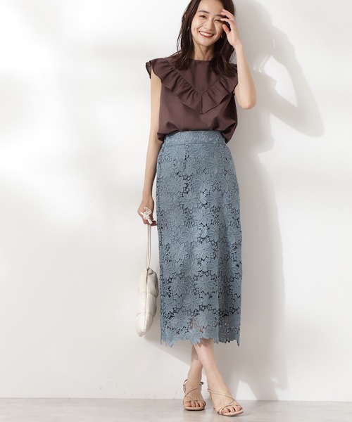 N.（N. Natural Beauty Basic）（エヌエヌナチュラルビューティーベーシック）の「【追加生産】◆ケミカルレースロングスカート（スカート・レディース・ネイビー/ブラウン/グレー/モーブ系/ブルー・MEDIUM）」の4枚目の写真