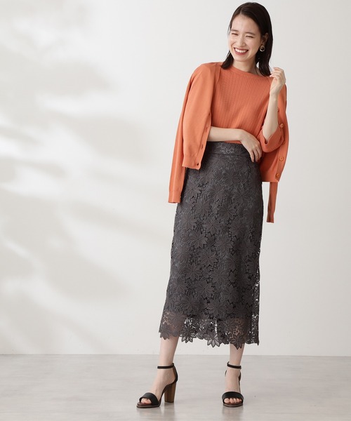 N.（N. Natural Beauty Basic）（エヌエヌナチュラルビューティーベーシック）の「【追加生産】◆ケミカルレースロングスカート（スカート・レディース・ネイビー/ブラウン/グレー/モーブ系/ブルー・MEDIUM）」の7枚目の写真