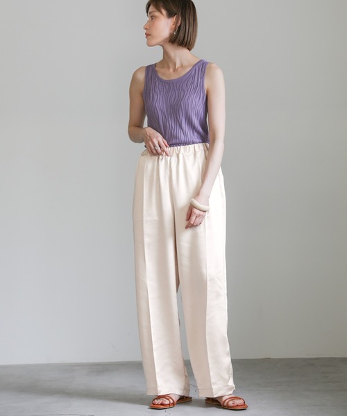 select MOCA（セレクトモカ）の「2021 SS ヴィンテージサテンセンタープレスストレートリラックスパンツ（その他パンツ・レディース・ベージュ/サックスブルー/イエロー/アイボリー・FREE）」の18枚目の写真