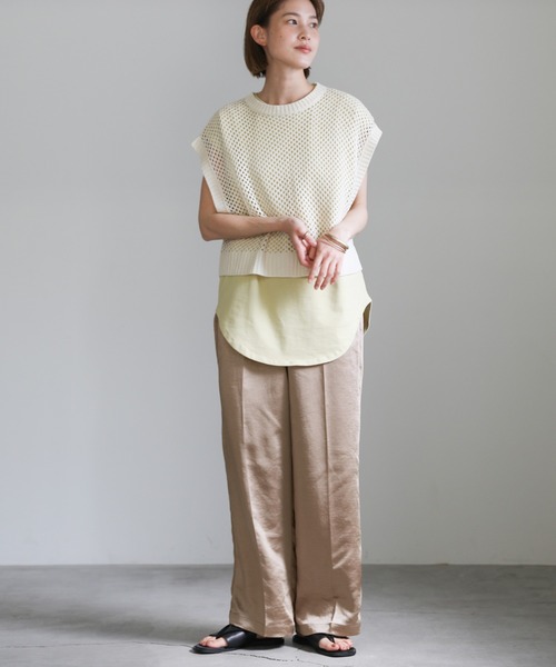 select MOCA（セレクトモカ）の「2021 SS ヴィンテージサテンセンタープレスストレートリラックスパンツ（その他パンツ・レディース・ベージュ/サックスブルー/イエロー/アイボリー・FREE）」の17枚目の写真