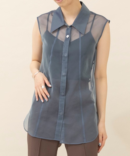 city（シティ）の「【CITY】シアーシャンブレーミドルチュニックシャツ（シャツ/ブラウス・レディース・カーキ/ブルー・FREE）」の9枚目の写真