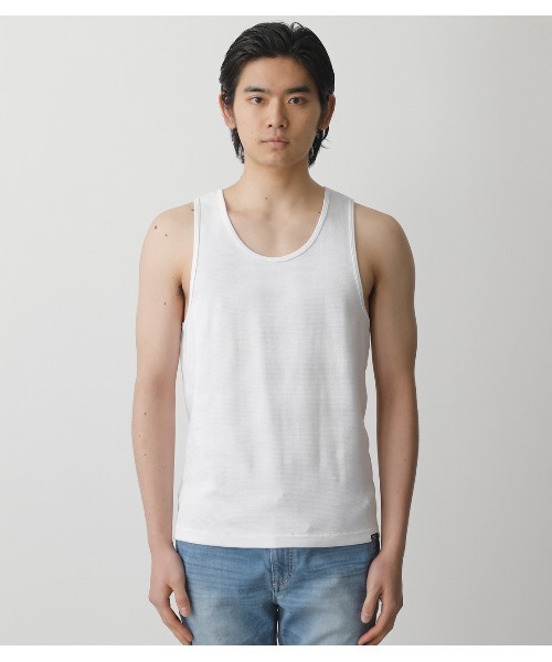 AZUL by moussy(アズールバイマウジー)の「TACK FRAISE TANK TOP/タックフレーズタンクトップ(タンクトップ・メンズ・ホワイト/ブラック・SMALL/MEDIUM/LARGE/X-LARGE)」の1枚目の写真